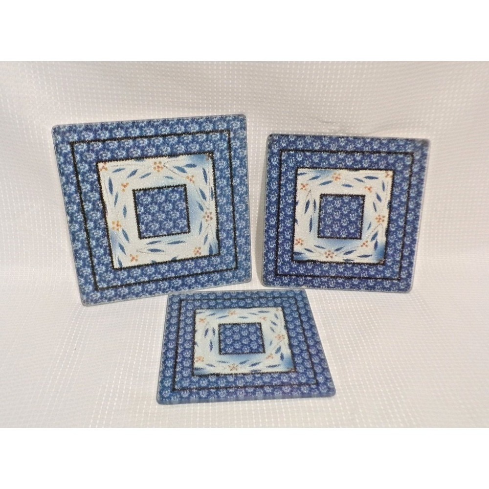 Temp-Tations by tara Old World Blue Square Hot Plates Set of 3 Different Sizes‎